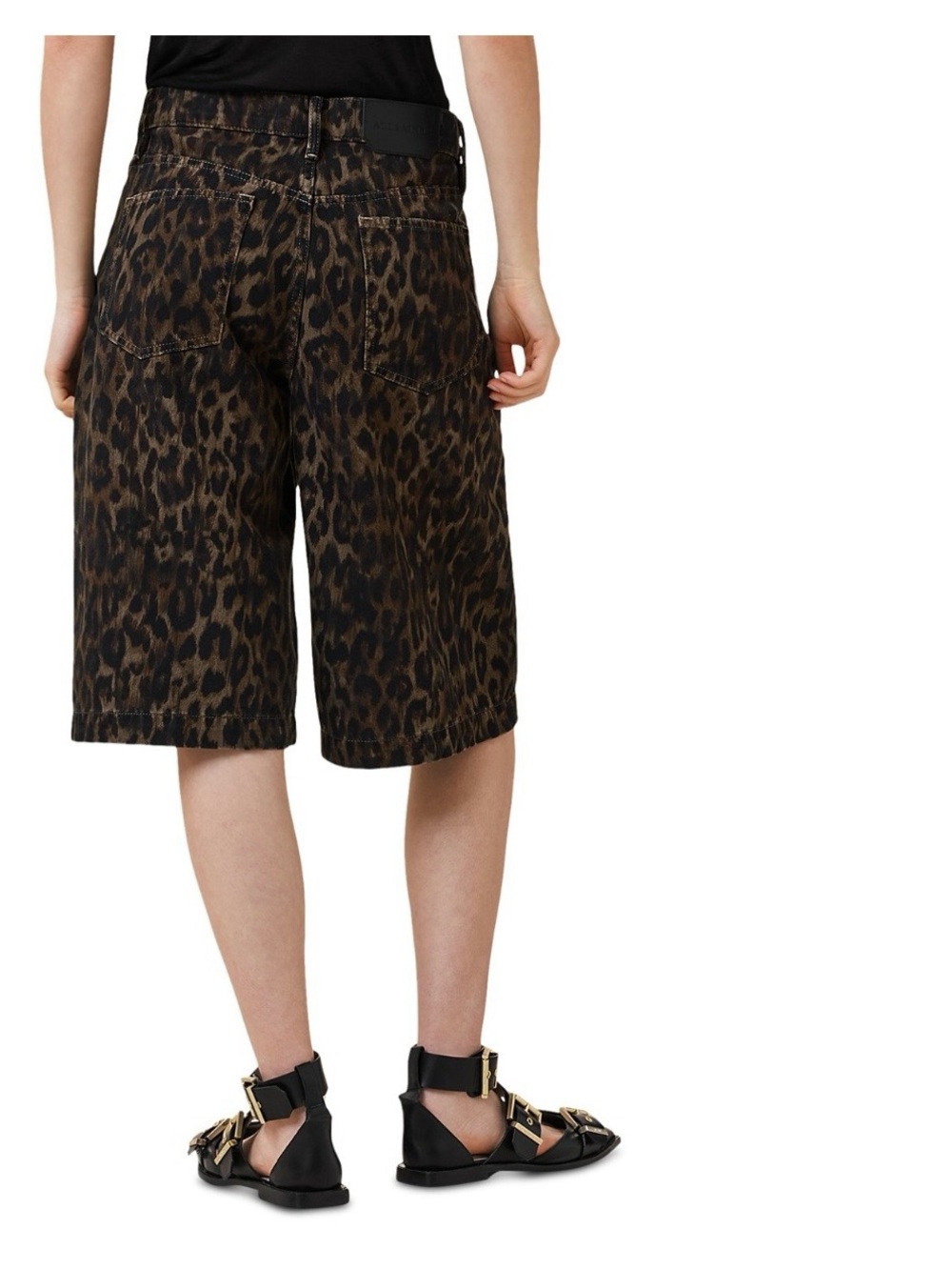 AllSaints Leopard Print Denim Louie Long Shorts - Picture 5 of 9